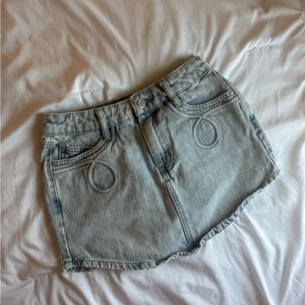 Light Wash Denim Mini Skirt - Casual Everyday Western
